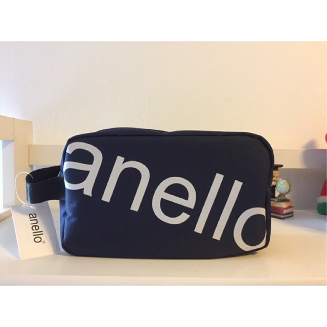 กระเป๋า anello pounch​ bag ผ้า canvas ของใหม่ แท้มีป้าย สีกรม เซลล์♨️♨️