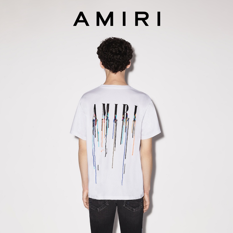 Amiri เสื้อยืด ผ้าฝ้าย พิมพ์ลาย สีตัดกัน แฟชั่นฤดูใบไม้ผลิ ฤดูร้อน สําหรับผู้ชายS-5XL
