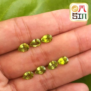 A012  7×5 มิล หยดน้ำ พลอยเพอริดอทแท้  PERIDOT  พลอยสด ไม่เผา ธรรมชาติแท้ 100%