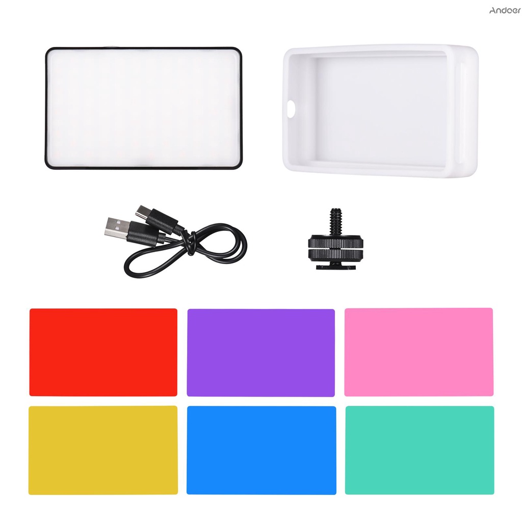 Andoer ST120 ไฟเติมแสงวิดีโอ LED 2500K-9000K CRI95+ หรี่แสงได้ สองสี พร้อมตัวกรองซิลิคอน 6 ชิ้น