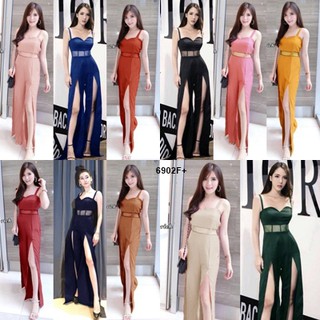 PE6902 Jumpsuit จั้มสูทสายเดี่ยวขายาว ขากางเกงแต่งแหวก