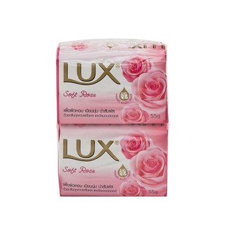 🚚💨พร้อมส่ง!! ลักส์ สบู่ก้อน กลิ่นซอฟท์ โรส สีชมพู ขนาด 55 กรัม x 4 ก้อน Lux Bar Soap Soft Rose 55 g x 4 bar