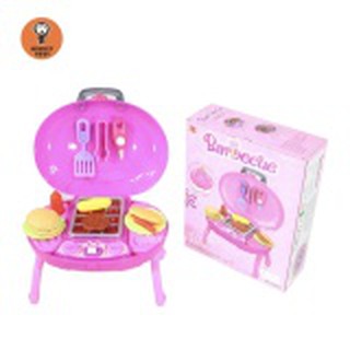 Monkey Toys ชุดเตาปิ้งบาร์บีคิวมีไฟมีเสียง สีชมพู 66007 BBQ Grill Toy Set(Pink)