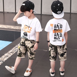 baby ชุดเซ็ท 2 ชิ้น เด็กผู้ชายเสื้อยืดแขนสั้น+กางเกงลายทหาร รุ่น KK007