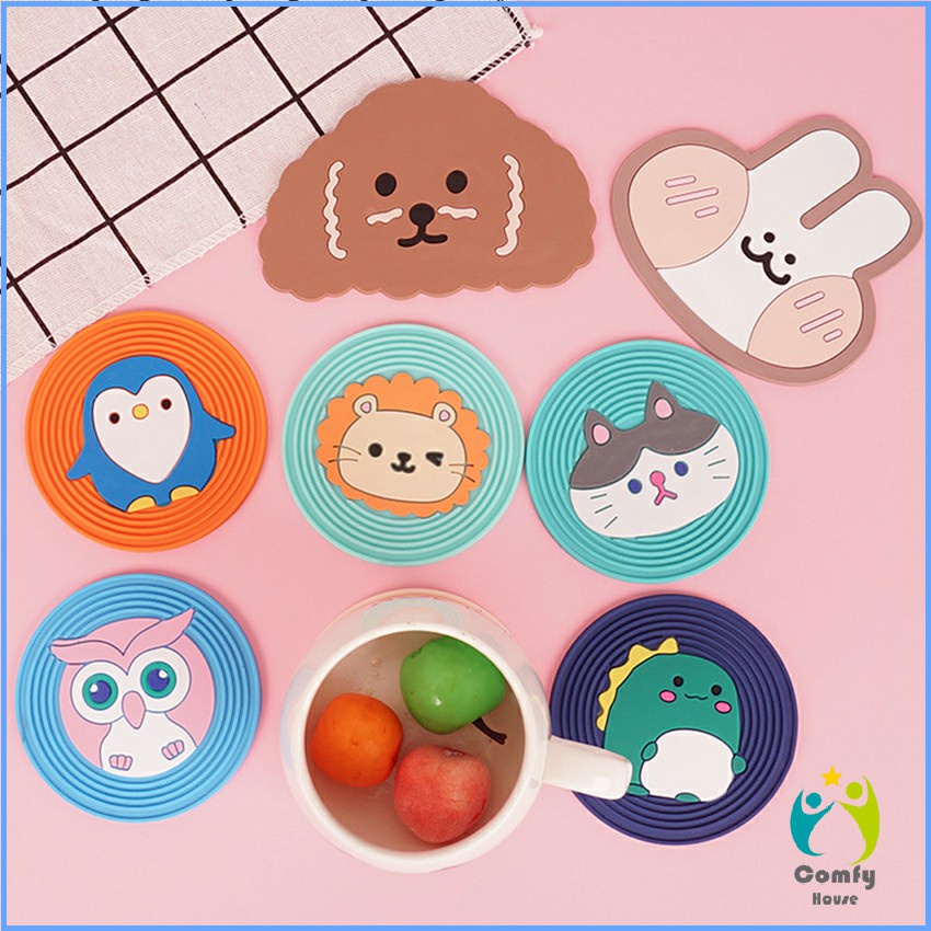 Comfy ที่รองแก้ว PVC ลายการ์ตูน วัสดุกันลื่น ​ล้างได้ ทนความร้อน Cartoon PVC Coaster