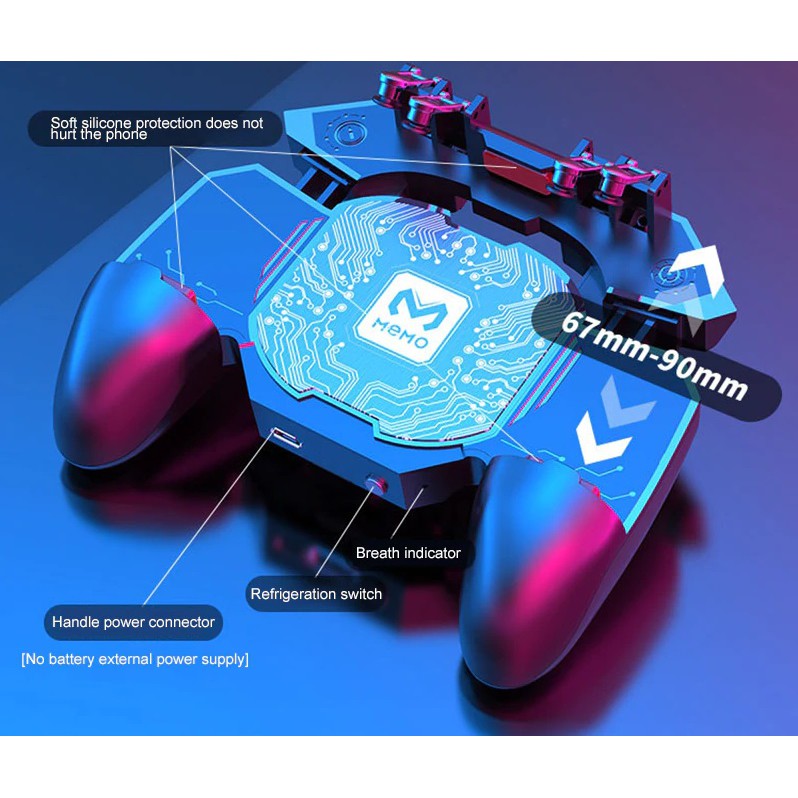 Memo DL88 Gamepad พัดลมระบายความร้อน 6 นิ้ว Cooler Handle Semiconductor จอย PUBG พร้อมปุ่มยิง 4 ตำแหน่ง (รวม VAT)