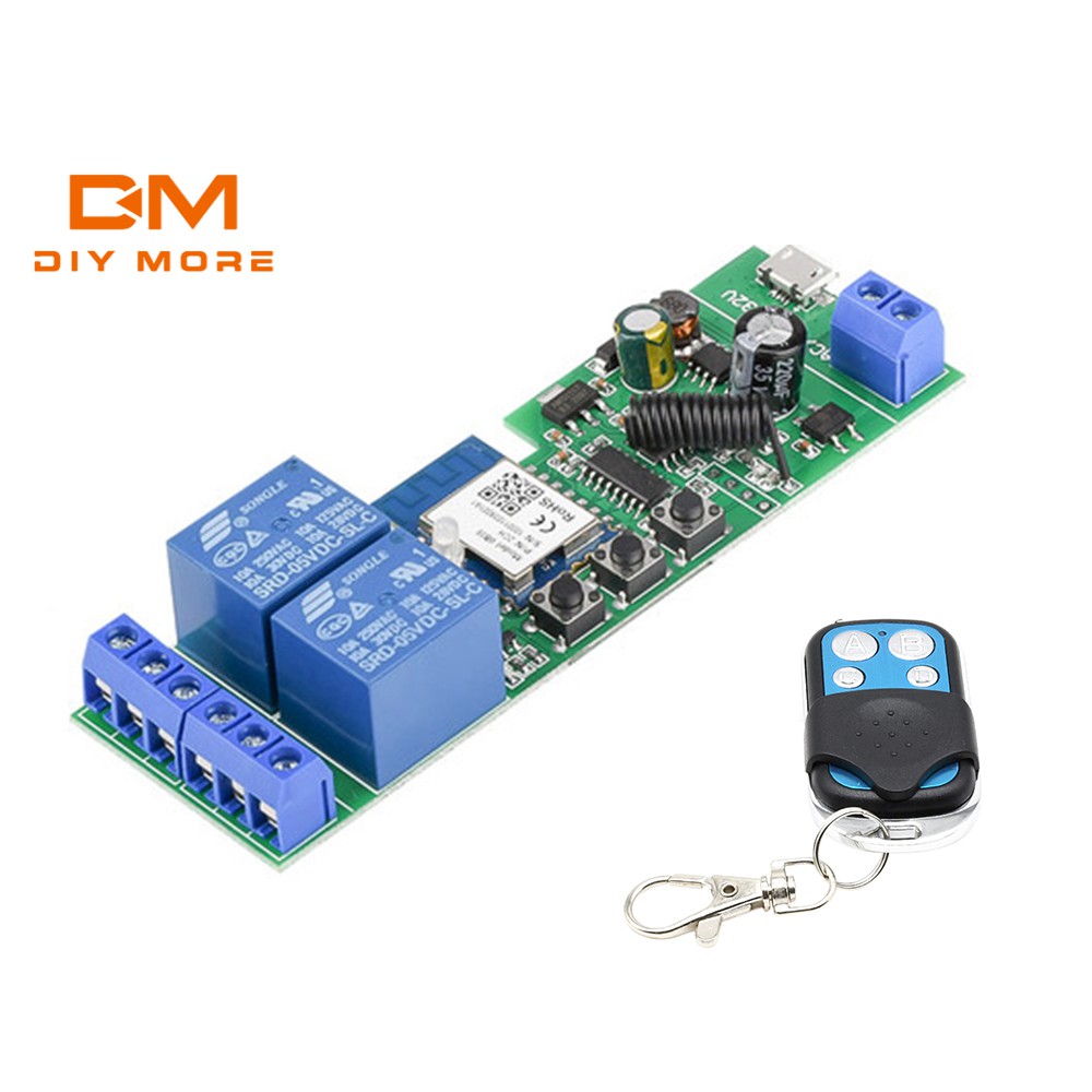 DIYMORE tuya USB 5V / DC7-32 V โมดูลสวิตช์อัจฉริยะควบคุมด้วยแอพ 433 Mhz 2 Channel Wifi Tuya ประตูอัตโนมัติ สมาร์ทโฮม