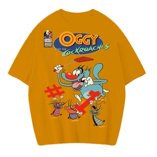 【ใหม่】เสื้อยืดผ้าฝ้ายพิมพ์ลายแฟชั่นเสื้อยืดแขนสั้น พิมพ์ลาย OGGY AND THE COCKROACHES VINTAGE ขนาดใหญ่