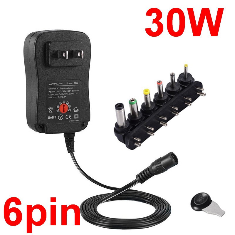 แหล่งจ่ายไฟหลักสากล 30W power adapter 3V 4.5V 5V 6V 7.5V 9V 12V 1A 1.5A 2A/2.5A AC/DC Adjustable Power Adapter US Plug Universal Power Adaptor USB Charger Switch Power Supply