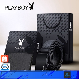 ขายดีมาก PLAYBOY （เข็มขัด + กระเป๋าเงิน）เข็มขัดหนังวัวนิ่มสองด้านเกรดพรีเมียม หนังวัวแท้100% รับประกันคุณภาพ 10 ปี