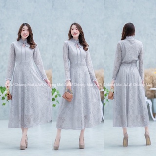 hbstation.shop เสื้อผ้าแฟชั่น Maxi Dress สีเทา พร้อมส่ง