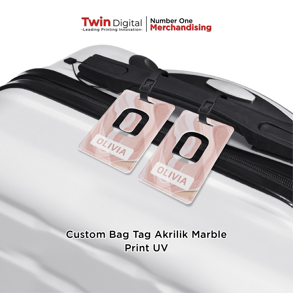 TWINDIGITAL BAG TAG NAME MOTIF CUSTOM ACRYLIC SUITCASE BAG - UV MARBLE PINK BOX TAG BAG
