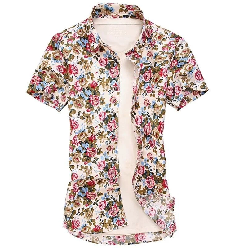 เสื้อเชิ้ตแขนสั้นลายดอกไม้ผู้ชายเสื้อแฟชั่นเสื้อสบาย ๆ thumbnail 5