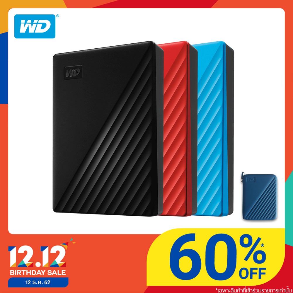 WD External HDD ฮาร์ดดิสพกพา ความจุ 4 TB รุ่น NEW My Passport 2019 ,4 TB, USB 3.0 (แถมฟรีกระเป๋าProt