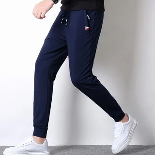 กางเกงกีฬาลำลองผู้ชาย M-5XL ไซส์ใหญ่กางเกงขายาวทรงหลวมสไตล์เกาหลีผ้าหนาเอวยางยืดมีกระเป๋าซิปคู่A19#