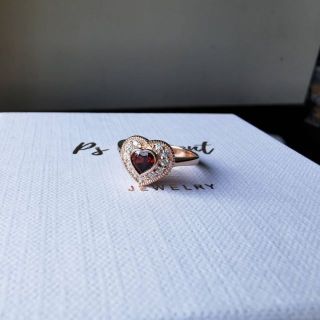 Heart​ Garnet Ring​ แหวนหัวใจโกเมน ล้อมคริสตัลสวารอฟสกี้ สไตล์วินเทจ​ ตัวเรือนเงินแท้​ 925​ ชุบพิ้งโกลด์