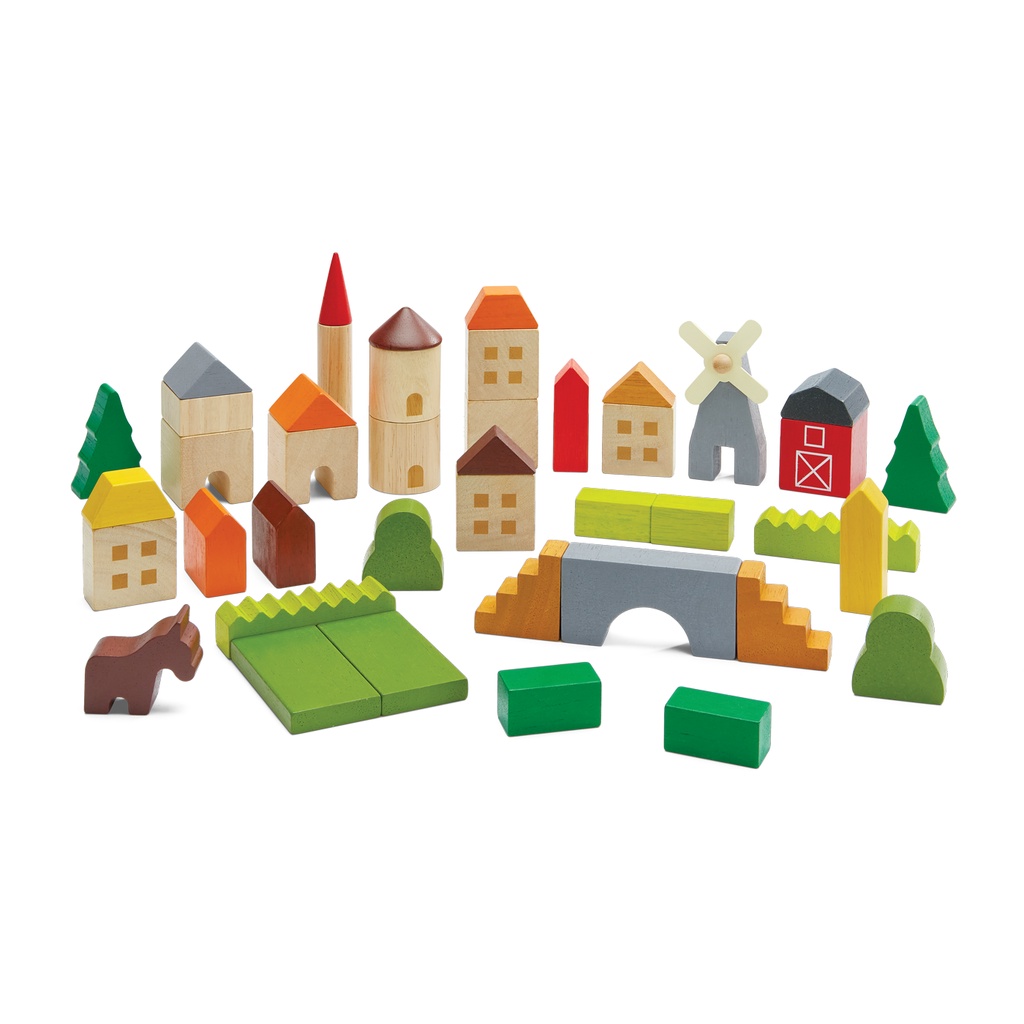 PlanToys ของเล่นไม้ 6293 Countryside Blocks ชุดบล็อกบ้านชนบท เสริมพัฒนาการ สำหรับเด็กอายุ 3 ปี ขึ้นไ