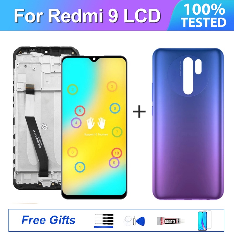 100% LCD ต้นฉบับสําหรับ Xiaomi Redmi 9 Redmi9 M2004J19G M2004J19C จอแสดงผล Touch Screen Assembly พร้อมฝาครอบแบตเตอรี่ด้านหลัง