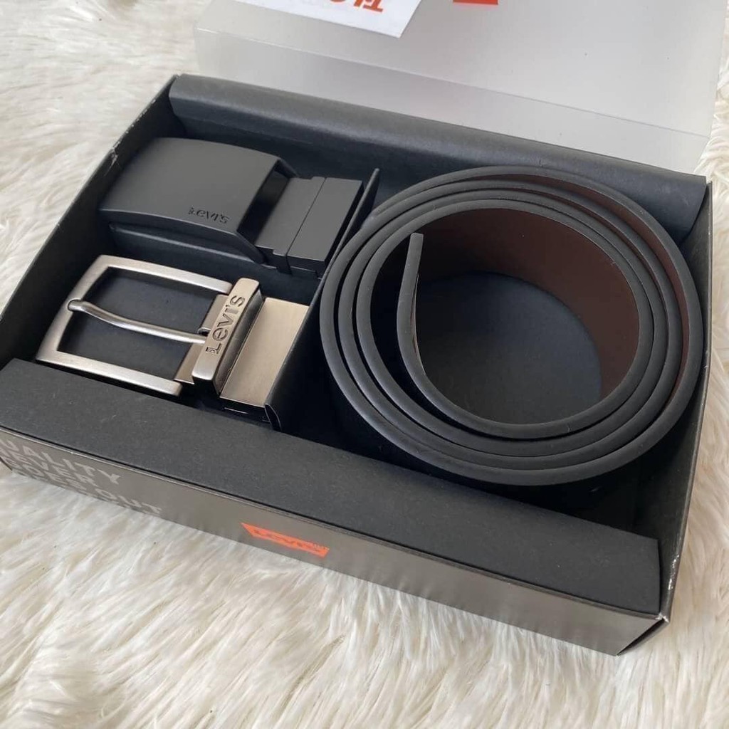 เข็มขัดลีวายส์ Levi’s belt มีสองหัว ถอดเปลี่ยนหัวเข็มขัดได้ ใส่ได้สองด้าน เข็มขัดหนังแท้ เข็มขัดผู้ชาย new lv