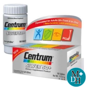 Wyeth Centrum Silver 50+ Dietary เซนทรัม ซิลเวอร์ วิตามินรวม ขนาด 30 เม็ด (14863) / 90 เม็ด (14864)
