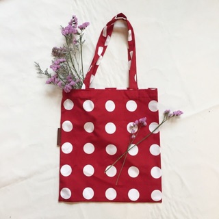 Crimson polkadot tote