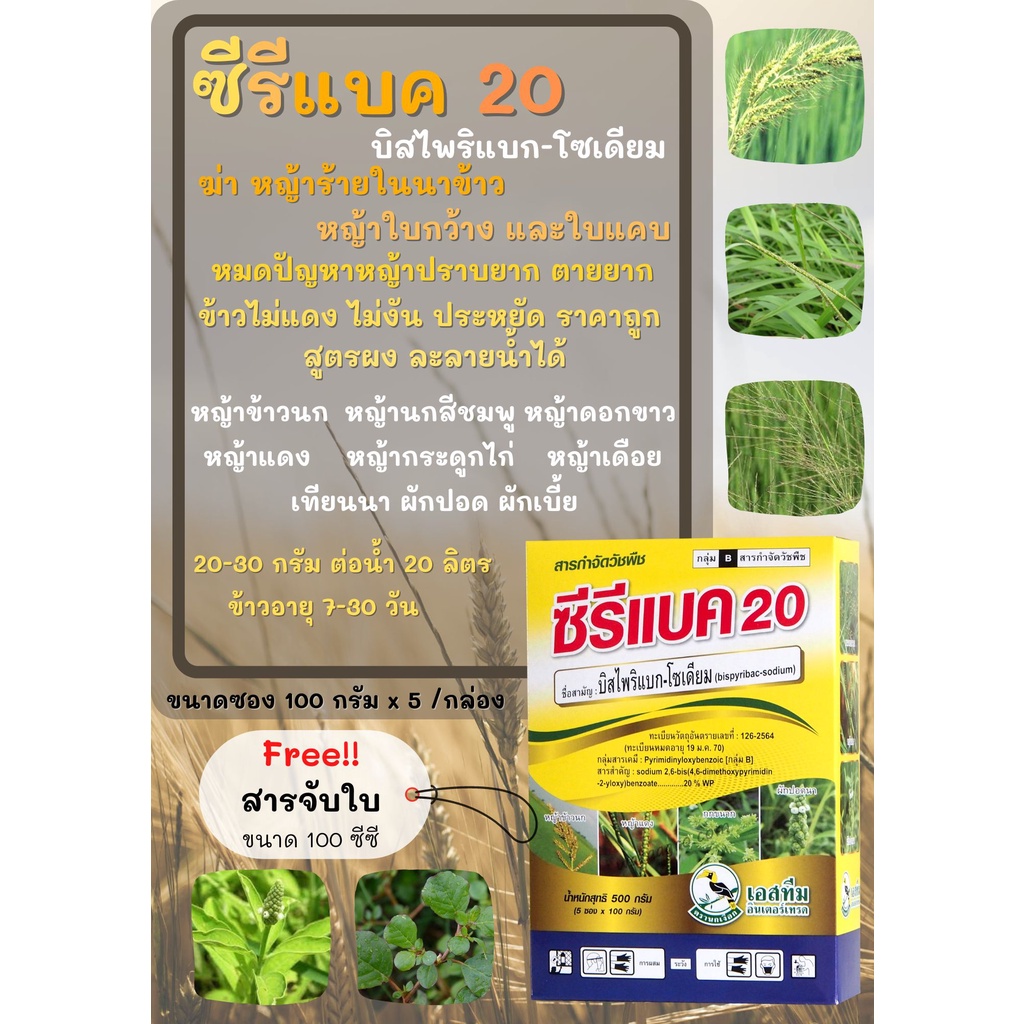 ยาฆ่าหญ้าข้าวนก หญ้าหางหมา หญ้าพุ่มพวง หญ้ากระดูกไก่ หญ้าเดือย หญ้าใบแคบ ใบกว้างในนาข้าว บิสไพริแบก20 ซีรีแบค