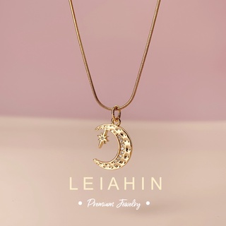 LEIAHIN สร้อยคอไทเทเนียม ชุบทอง 18k จี้รูปดวงจันทร์ และดาว เครื่องประดับแฟชั่น สําหรับผู้หญิง