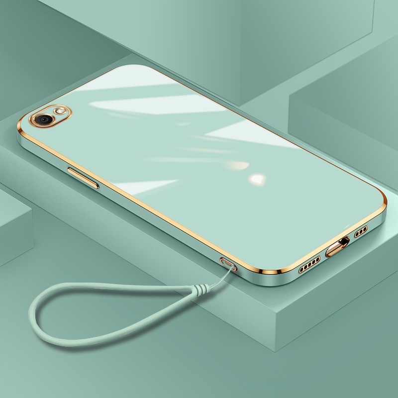 ปลอก Vivo V5 Lite V5S V5 Plus Y65 Y66 Y67 Y67L 1611 1601 1713 1612 1610 1719 1609 เคสซิลิโคนสี่เหลี่ยมชุบบางเฉียบพร้อมเชือกเส้นเล็กเคสโทรศัพท์