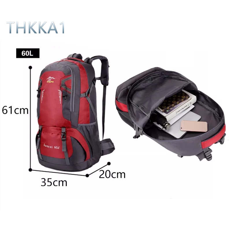 THKK--60L กระเป๋าใส่อุปกรณ์ปีนเขากลางแจ้งความจุขนาดใหญ่ เหมาะสำหรับการเดินทางทุกประเภท กันน้ำและทนต่อการสึกหรอ มี 6 สีให