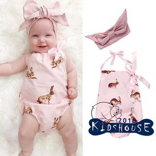 2HE-ทารกแรกเกิดทารกแรกเกิดเสื้อผ้าเด็กทารก Pink Rabbit Romper Bodysuit Outfits Headband 0-18 เดือน