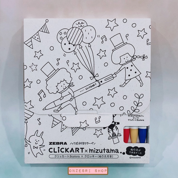 เซ็ตปากกาสี Zebra CLiCKART x mizutama แบบ Zebra (คุณม้าลาย) เป็นเซ็ตกล่องมาพร้อมปากกา 3 สี & สมุดวาด