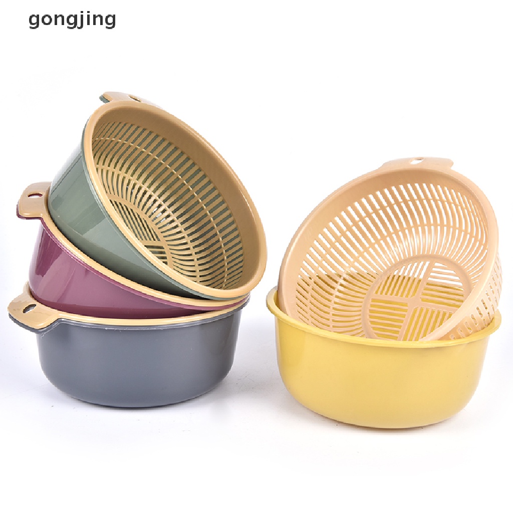 [Gong]ตะกร้าล้างผัก ผลไม้ สองชั้น แบบพกพา ถอดออกได้