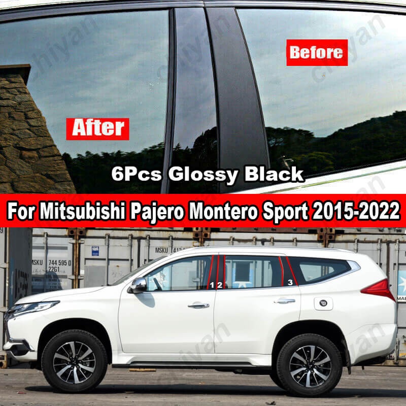 ขอบเสาประตูหน้าต่างรถยนต์ คาร์บอนไฟเบอร์ สีดํา สําหรับ Mitsubishi Pajero Montero Sport 2015-2022 6 ชิ้น
