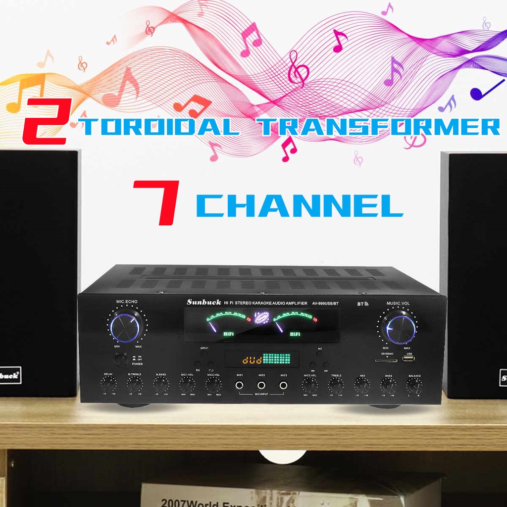 Sunbuck 7 Channel Audio Power Amplifier Home 2 Toroidal Transformer Bluetooth Amplifier คาราโอเกะสเต