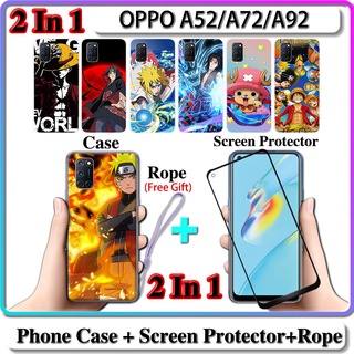 2 IN 1 เคส OPPO A52 A72 A92 เคส พร้อมกระจกนิรภัย โค้ง เซรามิค ป้องกันหน้าจอ นารูโตะ และการออกแบบ One Piece