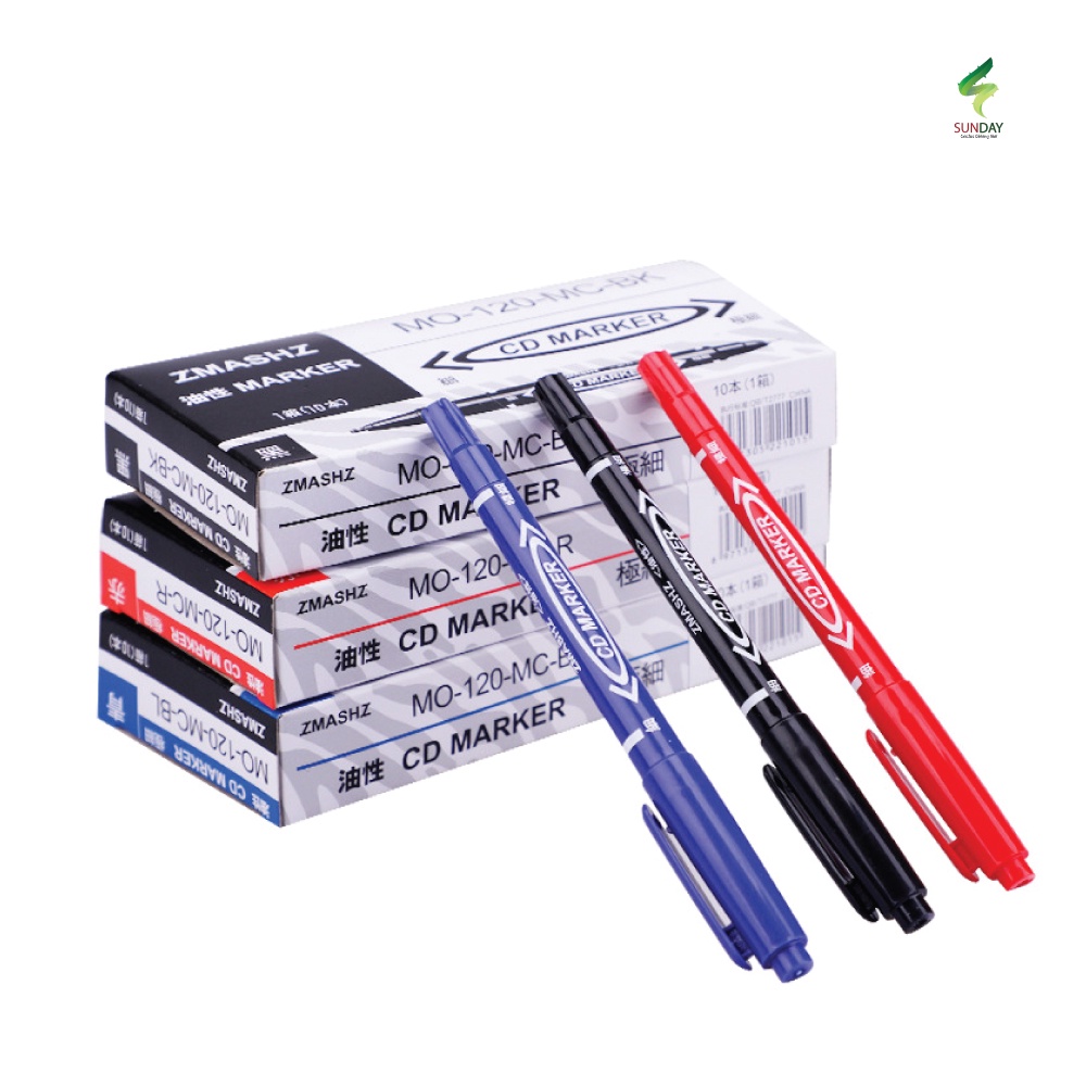 ⚫🔵🔴 ปากกาเขียนซองไปรษณีย์ ⚫🔵🔴กันน้ำ 2 หัว  CD Marker เขียนCD permanent ลบออกยาก