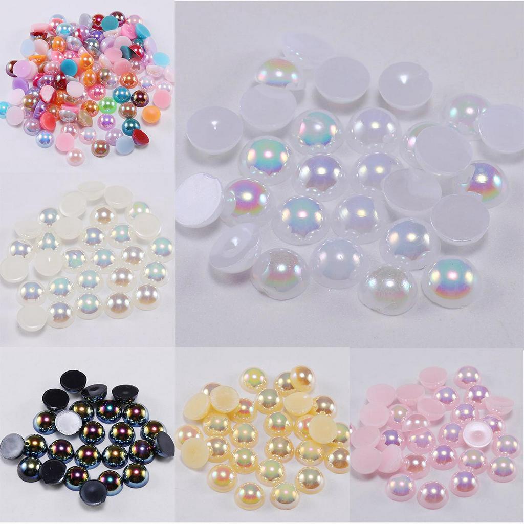 ลูกปัดABSเลียนแบบไข่มุก 2-14มม. หลากสีAB+สีมุก กึ่งวงกลม สำหรับDIYสร้อยคอ-สร้อยข้อมือ-เครื่องประดับ