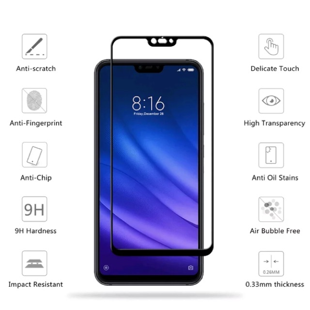กระจกนิรภัยคลุมทั้งหมด 5D 9D สี Mi 8/lite