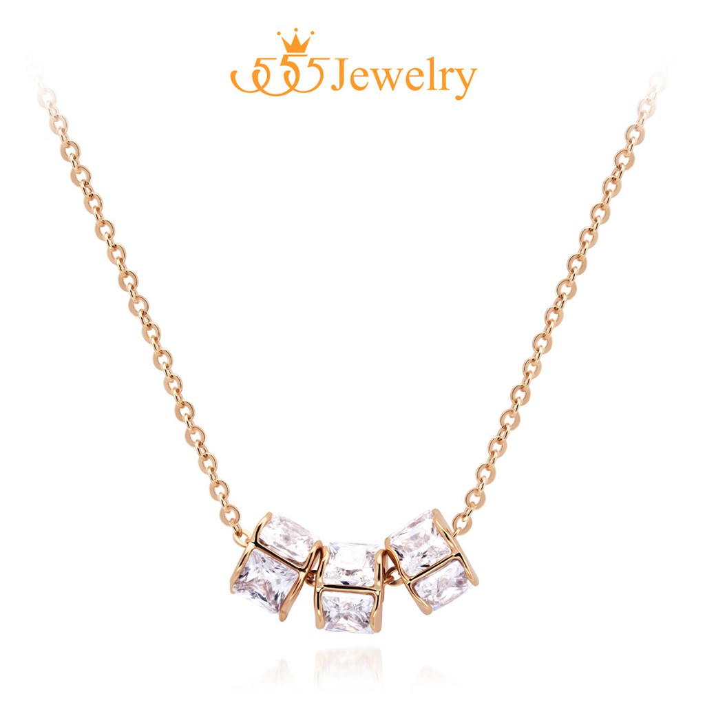 555jewelry จี้พร้อมสร้อย ดีไซน์เก๋ ประดับเพชร CZ รุ่น MNC-BN015 - จี้ห้อยคอ จี้สร้อยคอ จี้สร้อยคอแฟช