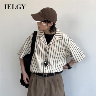 Ielgy เสื้อเชิ้ต ลายทาง ทรงหลวม สไตล์ญี่ปุ่น สตรีท สําหรับผู้ชาย