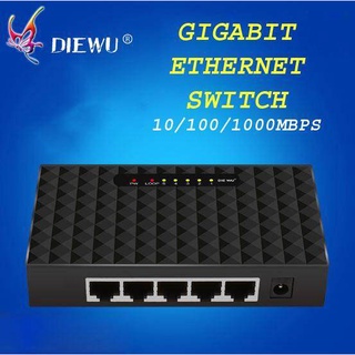 DIEWU 5 Ports Ethernet Switch Board Network Cable Distributor Shunt Plastic Shell 1000 Mbps LED