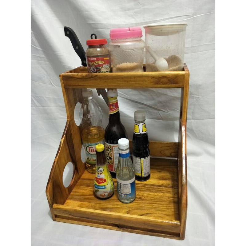 New!!!  ชั้นวางเครื่องปรุง วางของพร้อมที่เสียบมีด1ช่องลายวงกลมข้าง