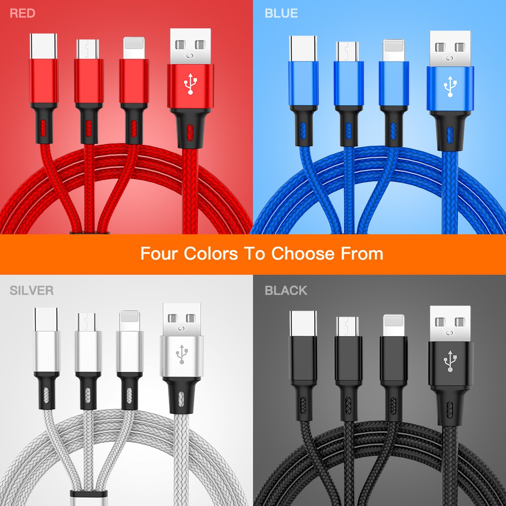 สายชาร์จ (3-in 1) 2.3 A  USB Type-C แอนดรอยด์ ไอโฟน ไมโครยูเอสบี สำหรับ Fast USB Phone Charging Cable 3 in 1 Android Micro USB Type-C IOS Light สายชาร์จ For iPhone Huawei Xiaomi