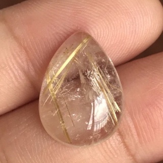 9.13 CT. NATURAL GOLDEN RUTILATE QUARTZ AFRICA PEAR CABOCHON 13 X 18 mm.