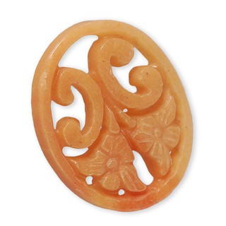 หินแท้ เม็ดไข่แบน (Flat Oval) หินหยกแกะสลัก (Carved Jade) 36x45 mm - (LZ-0421 สีส้ม)