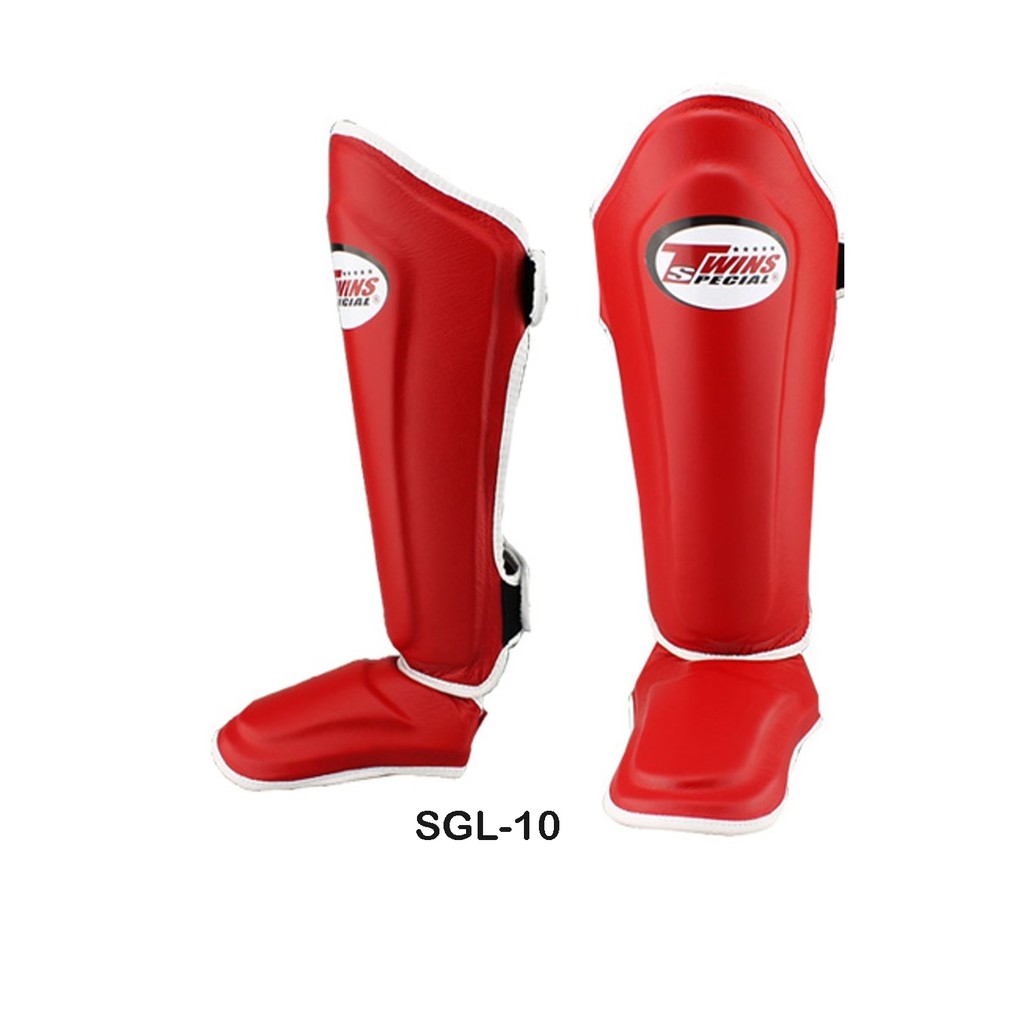 สนับแข้งทวินส์ สีแดง ป้องกันหน้าแข้ง สำหรับการซ้อม Twins special shin guards SGL-10 Red ( S,M,L,XL) 