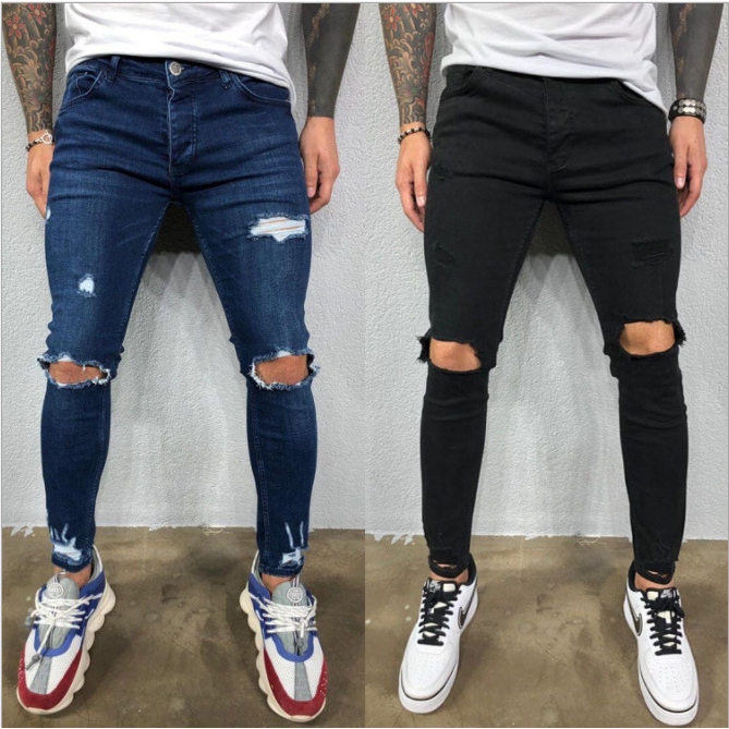 Cinhent Mens Skinny Pant Stretch Denim Distressed Ripped Slim Fit Jeans Trouser
