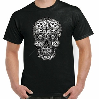 เสื้อยืดผ้าฝ้ายพิมพ์ลายแฟชั่น เสื้อยืด ผ้าฝ้าย พิมพ์ลายหัวกะโหลก Mexican Sugar Skull TATTOO BIKER ROCKABILLY HOTROD GOTH