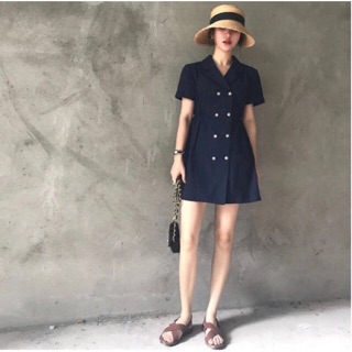 พร้อมส่ง❤️เดรสเกาหลีmid Skirt suit collar ดูสินค้าจริงในคลิปเลยจ้า