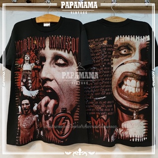 [MARILYN MANSON] Original OVP ALL OVER PRINT Tag Bootleg Tee  ผ้าร้อย ฟอกนุ่ม papamama vintage shirt